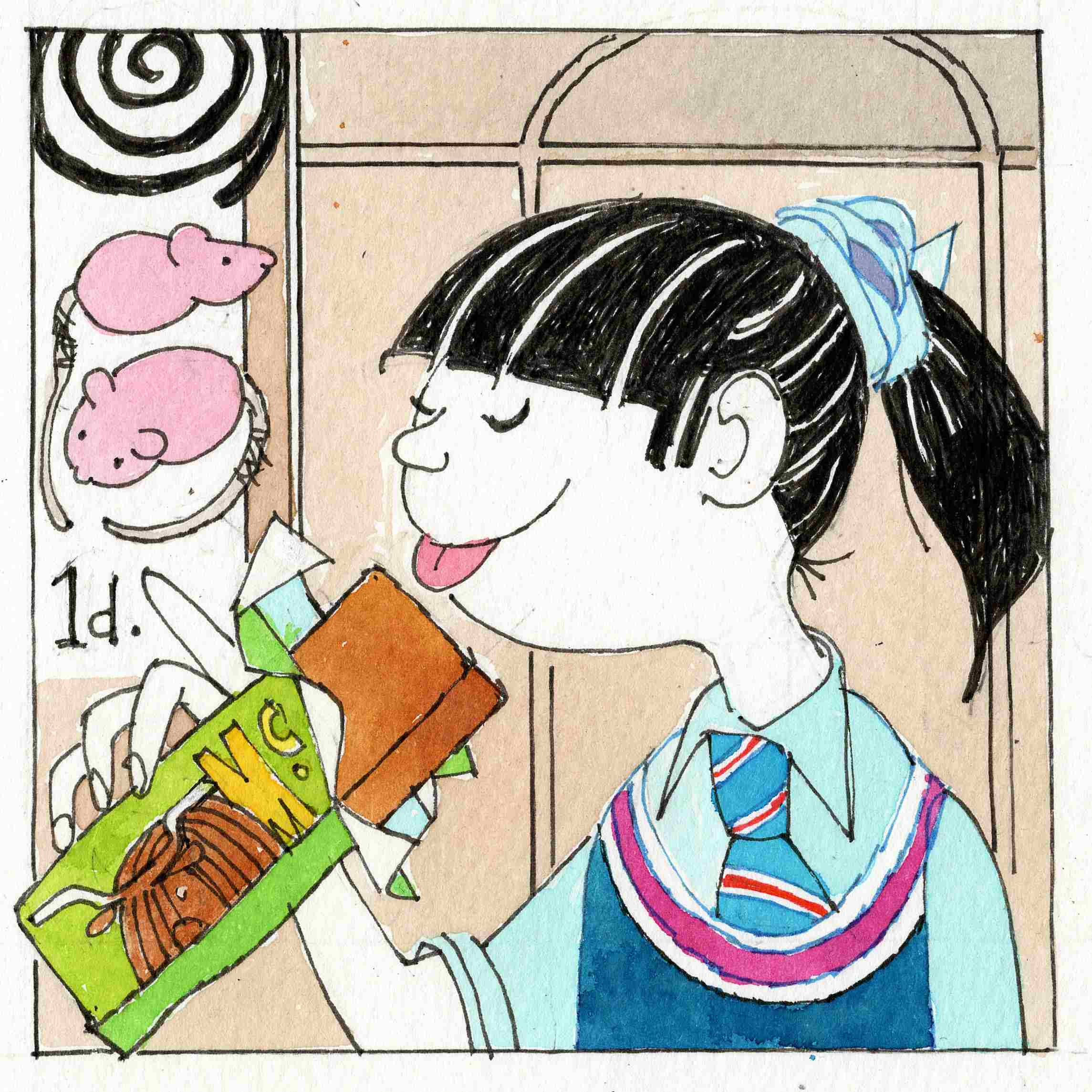 A sweet, specifically a large piece of flavoured toffee, sold for a penny.