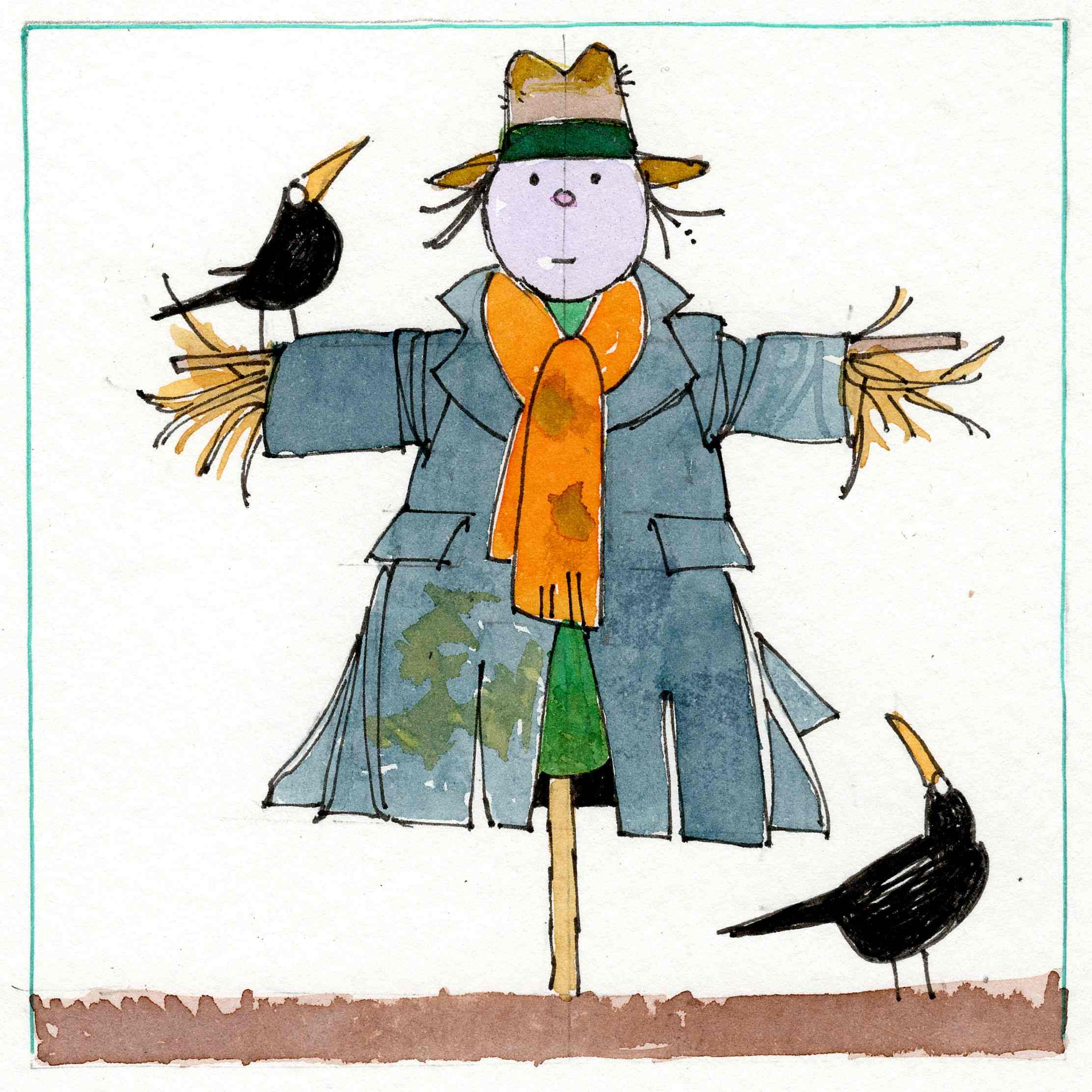 A scarecrow; a ragged, unkempt or poorly-dressed person.